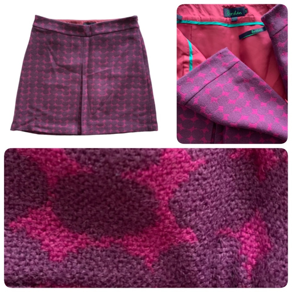 Boden purple geometric, pleated, wool blend skirt, 16R